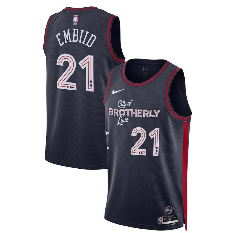 Camiseta NBA Joel Embiid - Philadelphia 76ers - 23/24 - Azul Marino - Edición Ciudad