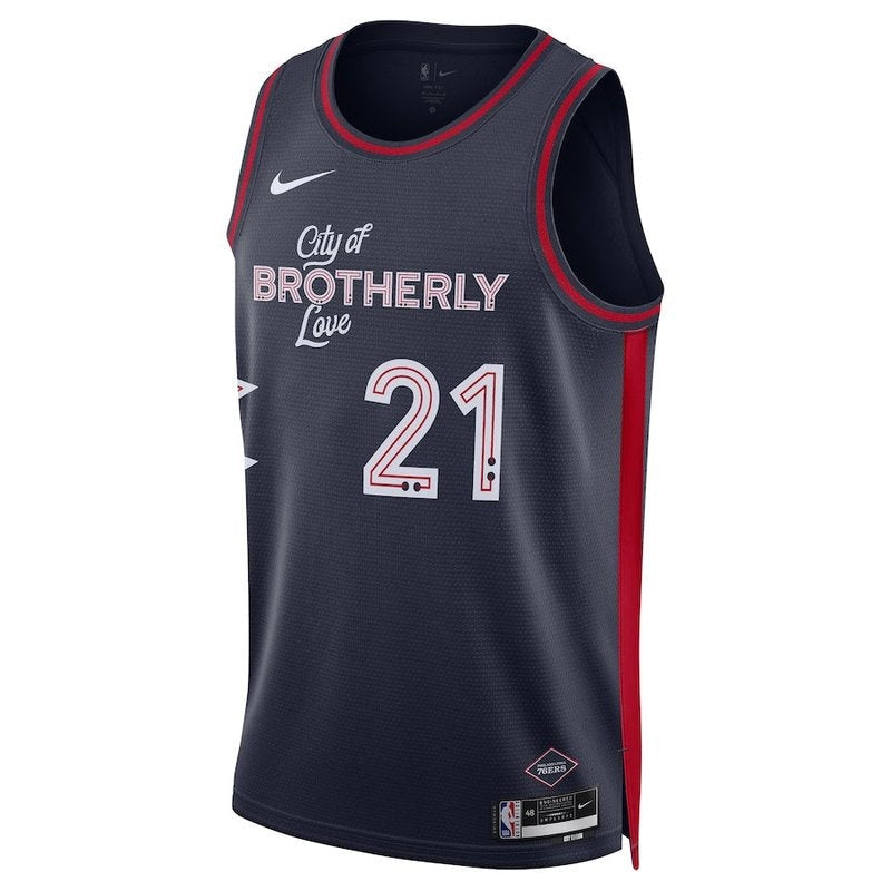 Camiseta NBA Joel Embiid - Philadelphia 76ers - 23/24 - Azul Marino - Edición Ciudad